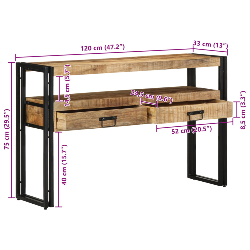 Produktbild för Konsolbord med låda Brun 120 x 33 x 75 cm Massivt mangoträ
