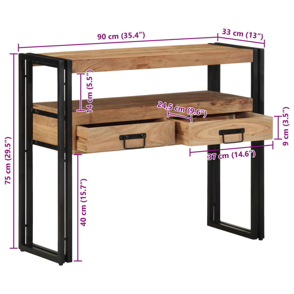 Produktbild för Konsolbord med låda Brun 90 x 33 x 75 cm Massivt Akaciaträ