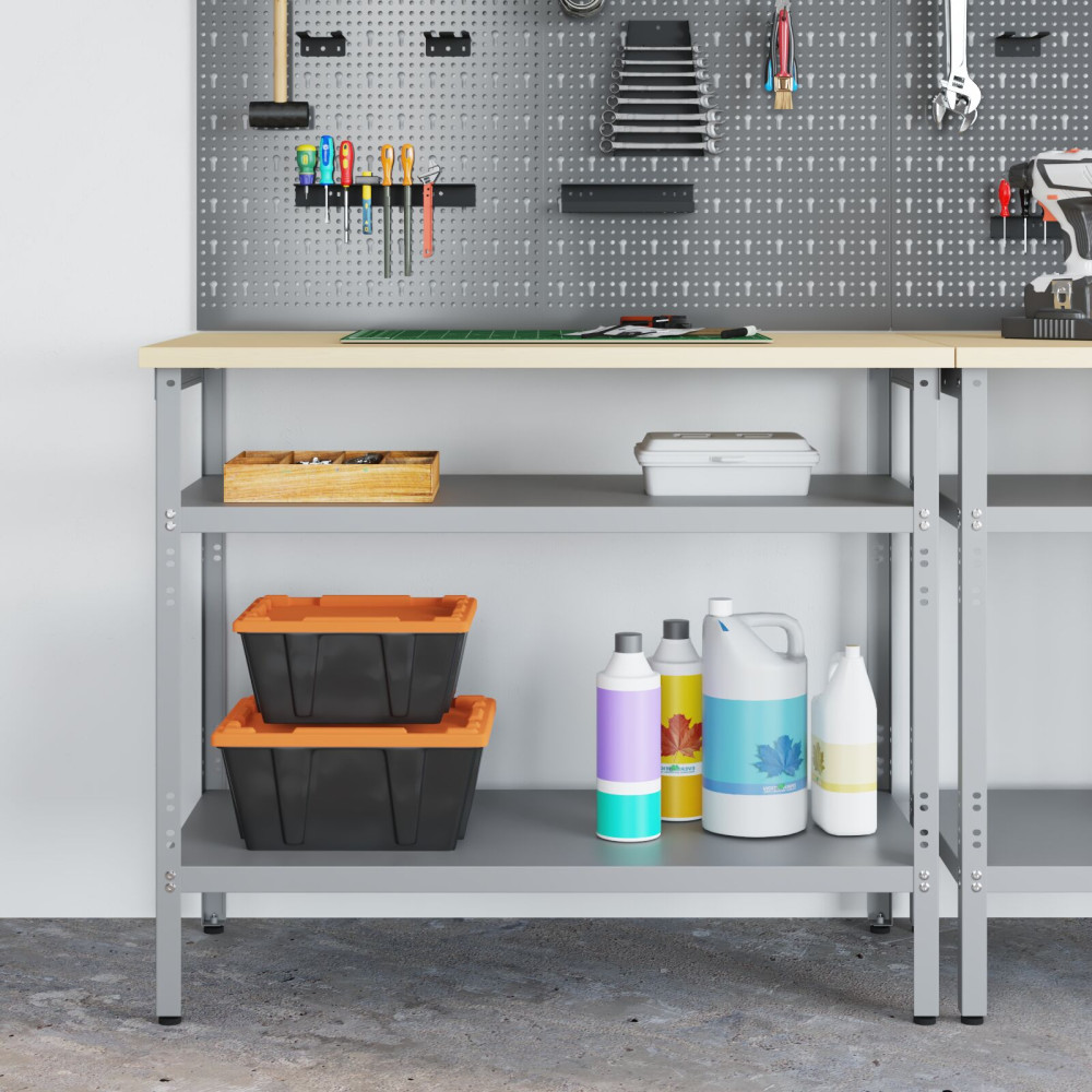 Produktbild för Arbetsbord med hylla Grå 100 x 55 x 85 cm Pulverlackerat stål