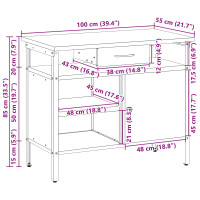 Produktbild för Arbetsbänk med låda med hylla Svart och Grå 100 x 55 x 85 cm