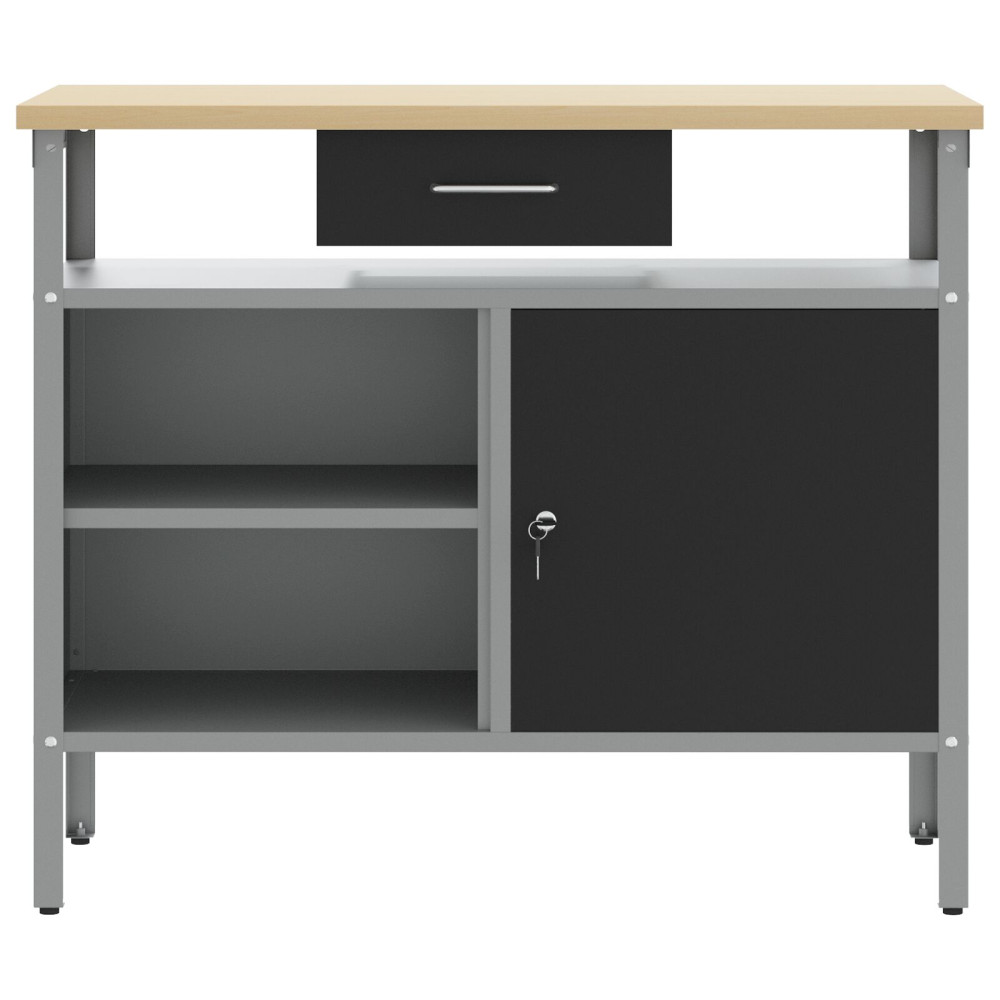 Produktbild för Arbetsbänk med låda med hylla Svart och Grå 100 x 55 x 85 cm