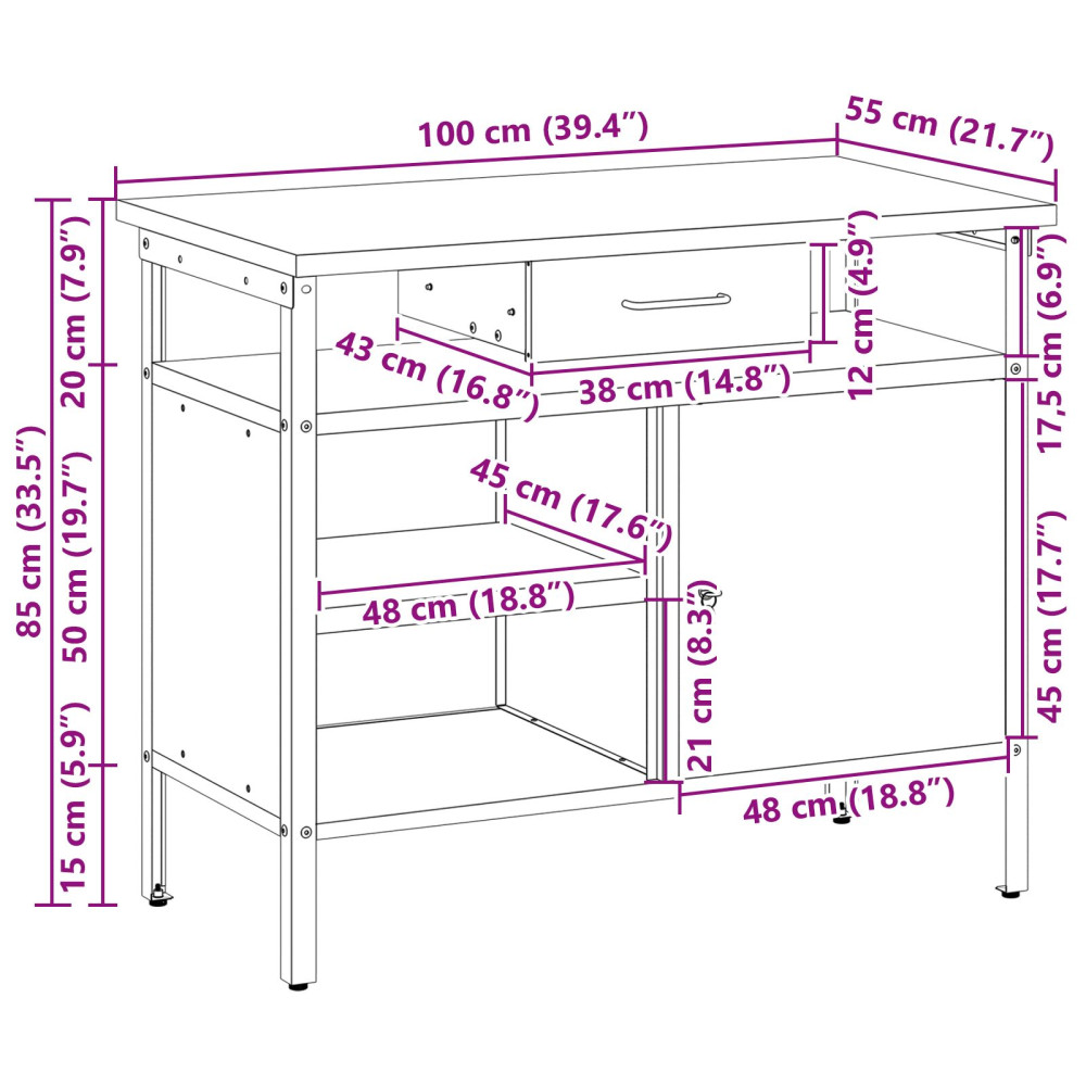 Produktbild för Arbetsbänk med låda med hylla Röd och Grå 100 x 55 x 85 cm