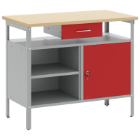 Produktbild för Arbetsbänk med låda med hylla Röd och Grå 100 x 55 x 85 cm