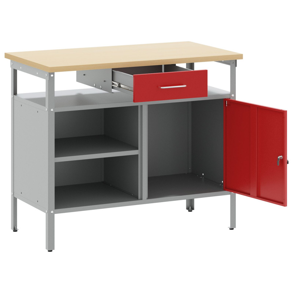Produktbild för Arbetsbänk med låda med hylla Röd och Grå 100 x 55 x 85 cm