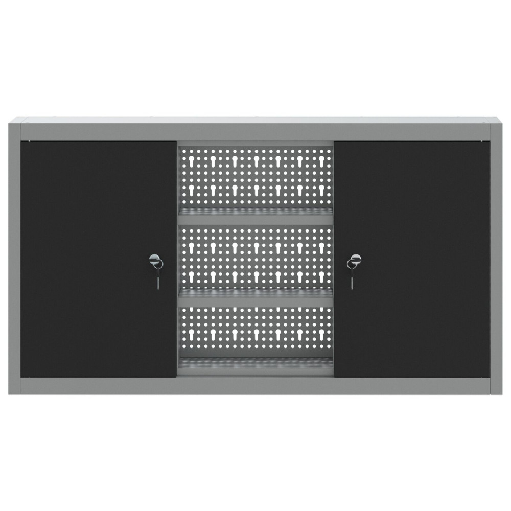 Produktbild för Verktygsskåp med hylla med lås Svart och Grå 100 x 20 x 55 cm