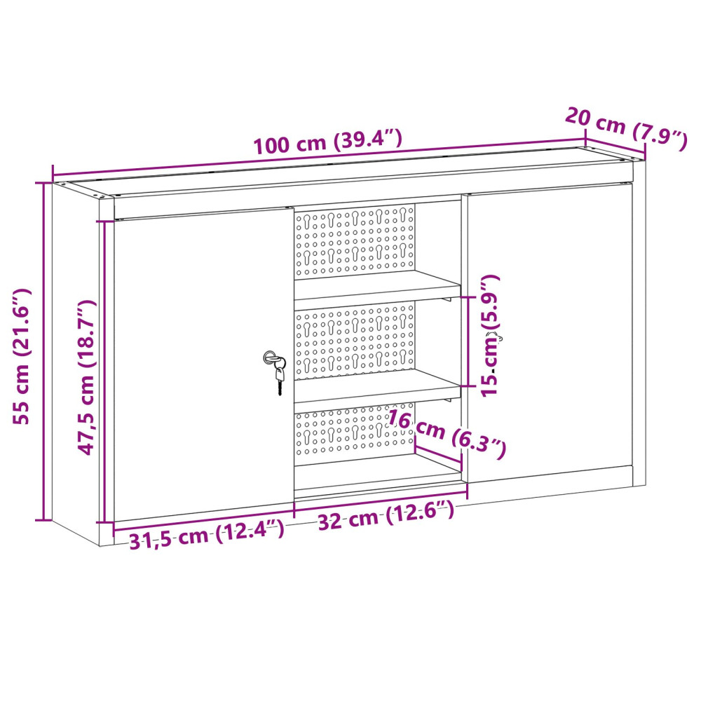 Produktbild för Verktygsskåp med hylla med lagring Röd och Grå 100 x 20 x 55 cm