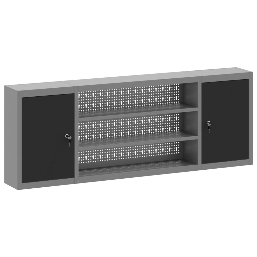 Produktbild för Verktygsskåp med hylla med lås Svart och Grå 150 x 20 x 55 cm