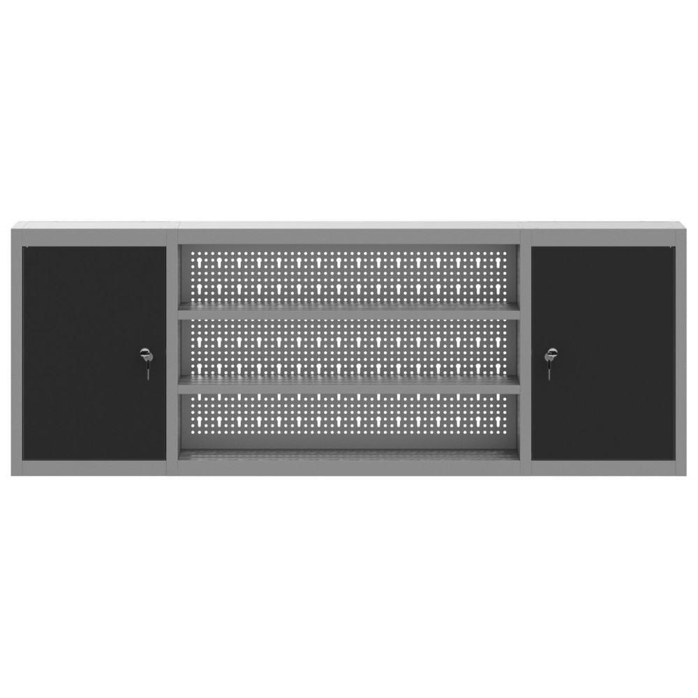 Produktbild för Verktygsskåp med hylla med lås Svart och Grå 150 x 20 x 55 cm