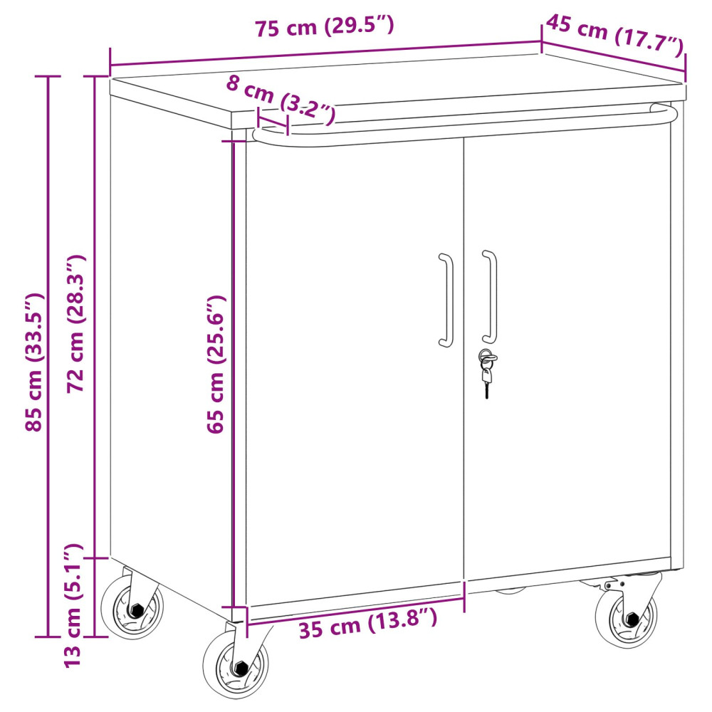 Produktbild för Rullbord Arbetsbänk med hylla Svart och Grå 75 x 45 x 85 cm