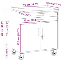 Produktbild för Rullbord Arbetsbänk med låda Svart och Grå 75 x 45 x 85 cm