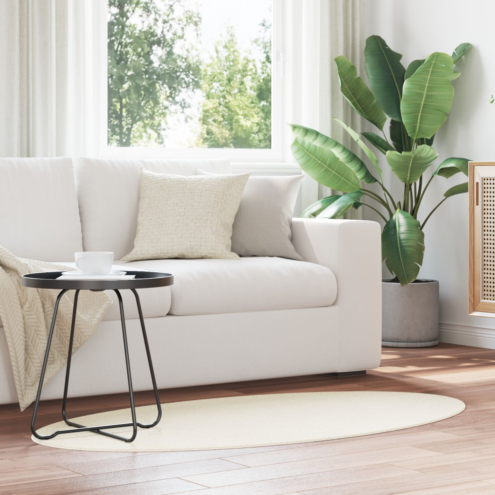 Produktbild för Områdesmattor Oval HUARTE Kräm 80 x 150 cm 100% Polyester