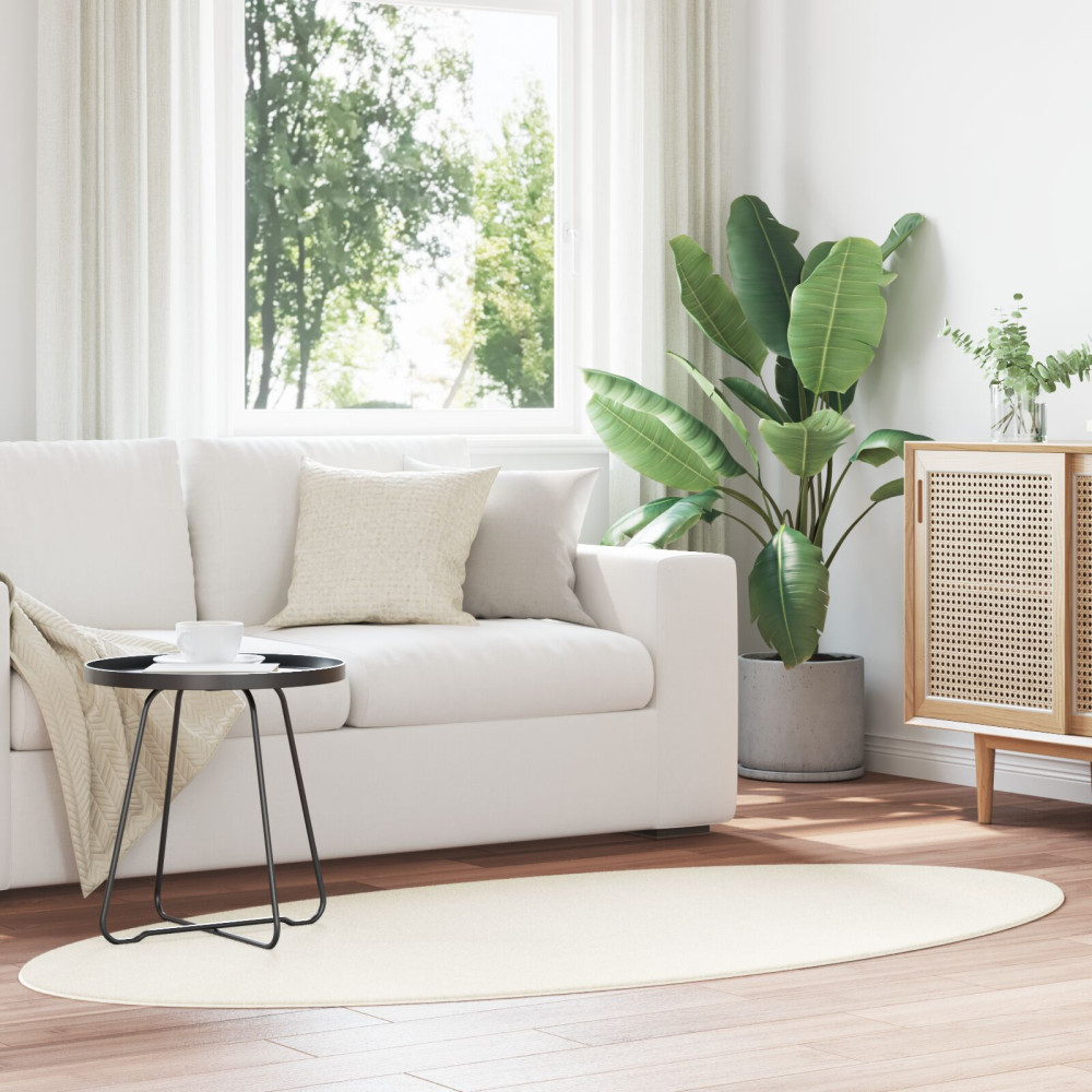 Produktbild för Områdesmattor Oval HUARTE Kräm 100 x 200 cm 100% Polyester
