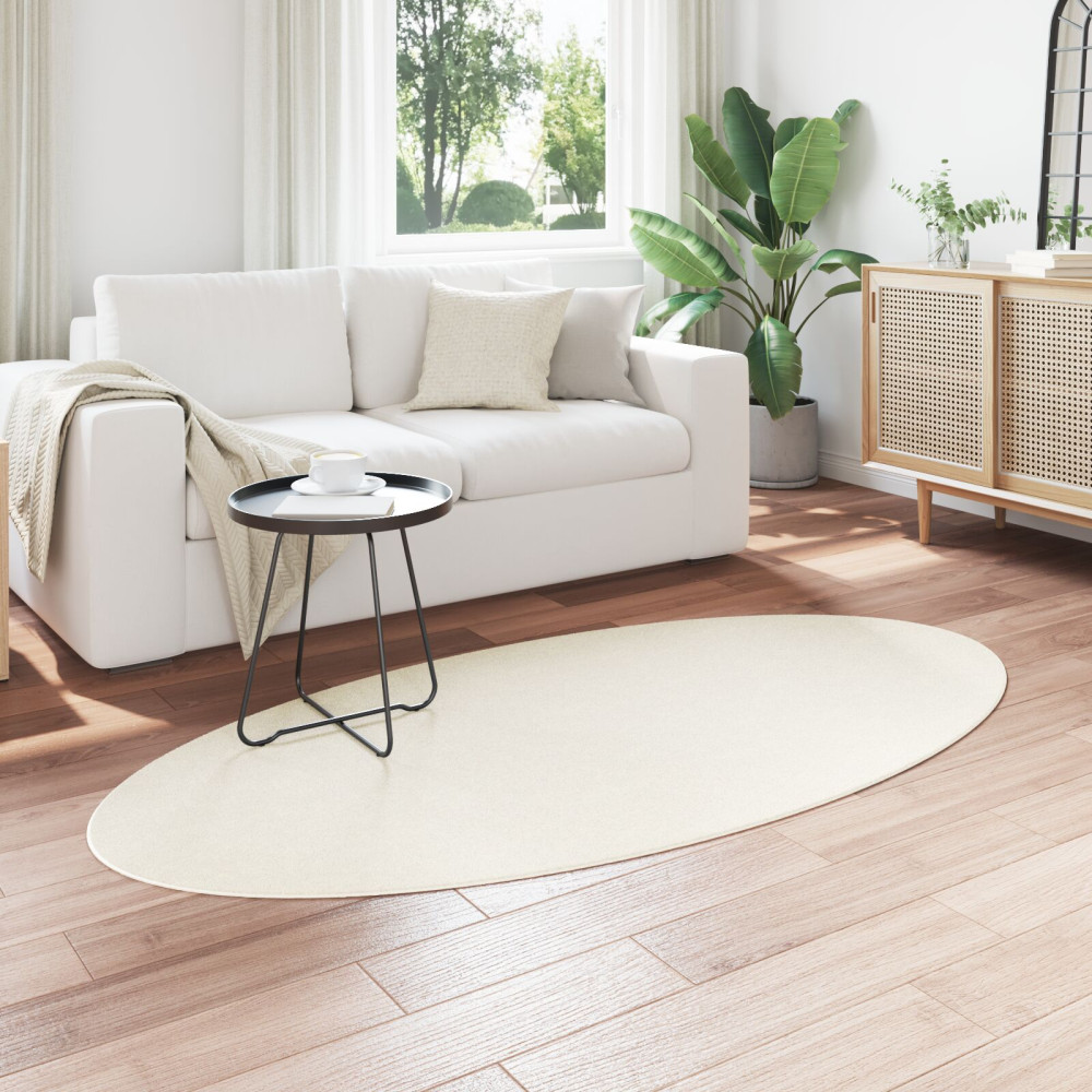 Produktbild för Områdesmattor Oval HUARTE Kräm 100 x 200 cm 100% Polyester
