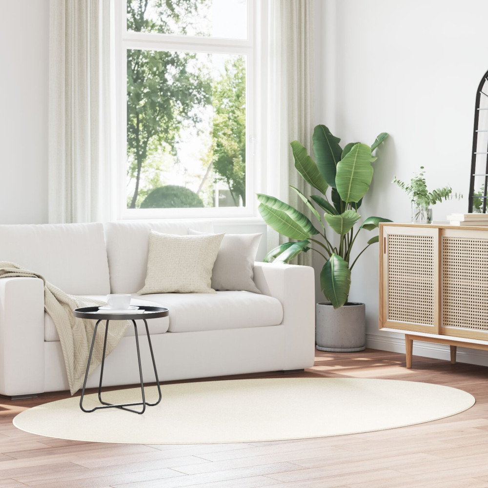 Produktbild för Områdesmattor Oval HUARTE Kräm 160 x 230 cm 100% Polyester