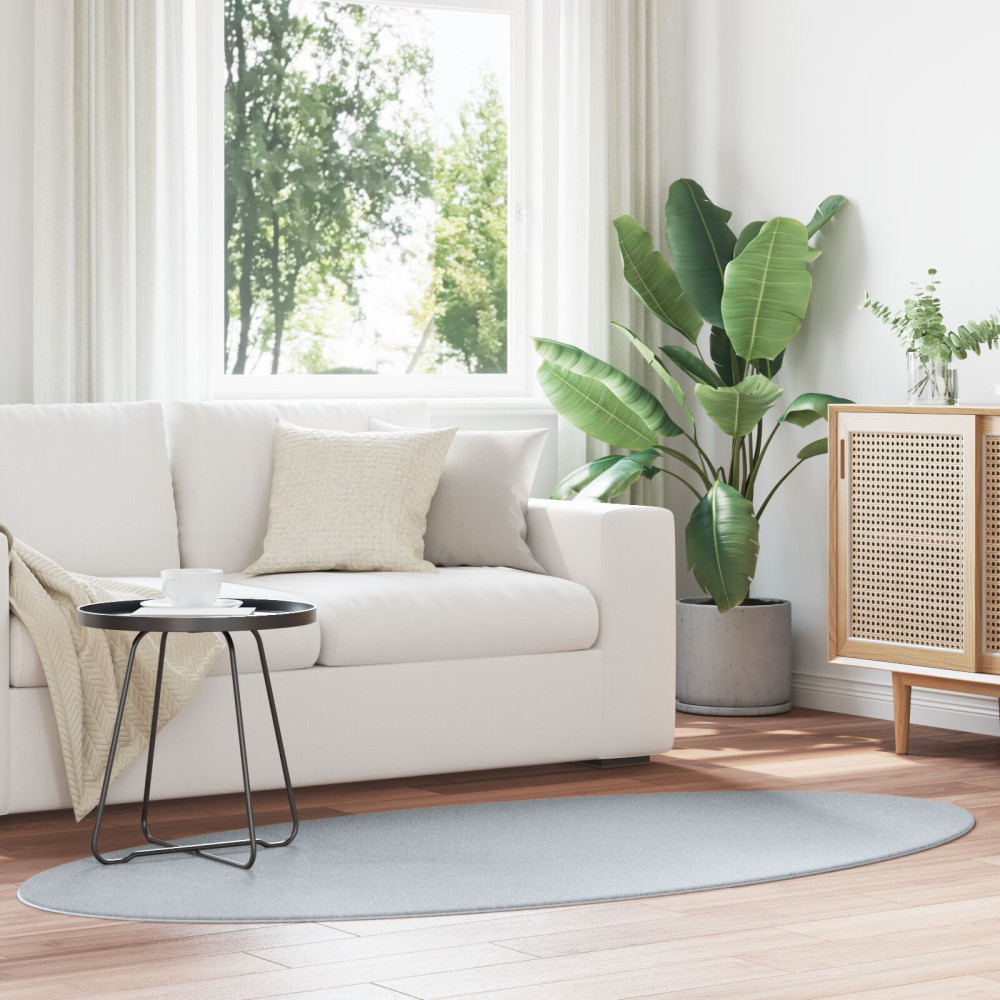 Produktbild för Områdesmattor Oval HUARTE Grå 100 x 200 cm 100% Polyester