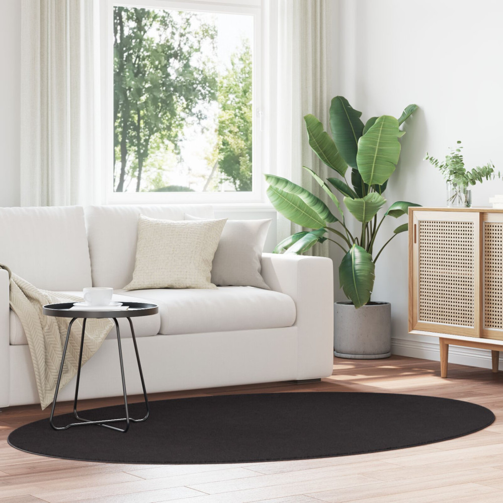 Produktbild för Områdesmattor Oval HUARTE Svart 140 x 200 cm 100% Polyester