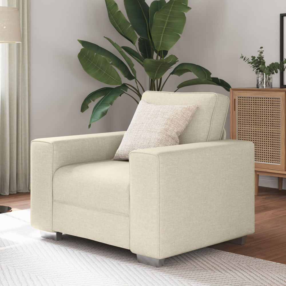 Produktbild för Soffstol Beige 100 cm Linnenblandad tyg