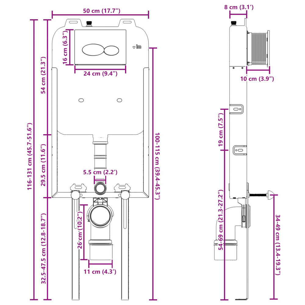 Produktbild för Cistern Ram med lagring Vit 50 x 8 x 131 cm Stål