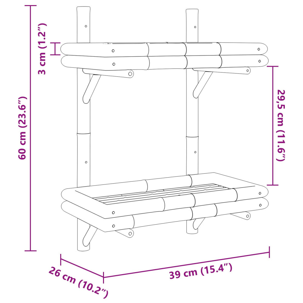 Produktbild för Vägg hylla med hylla Väggmonterad Brun 39 x 26 x 60 cm Bambu