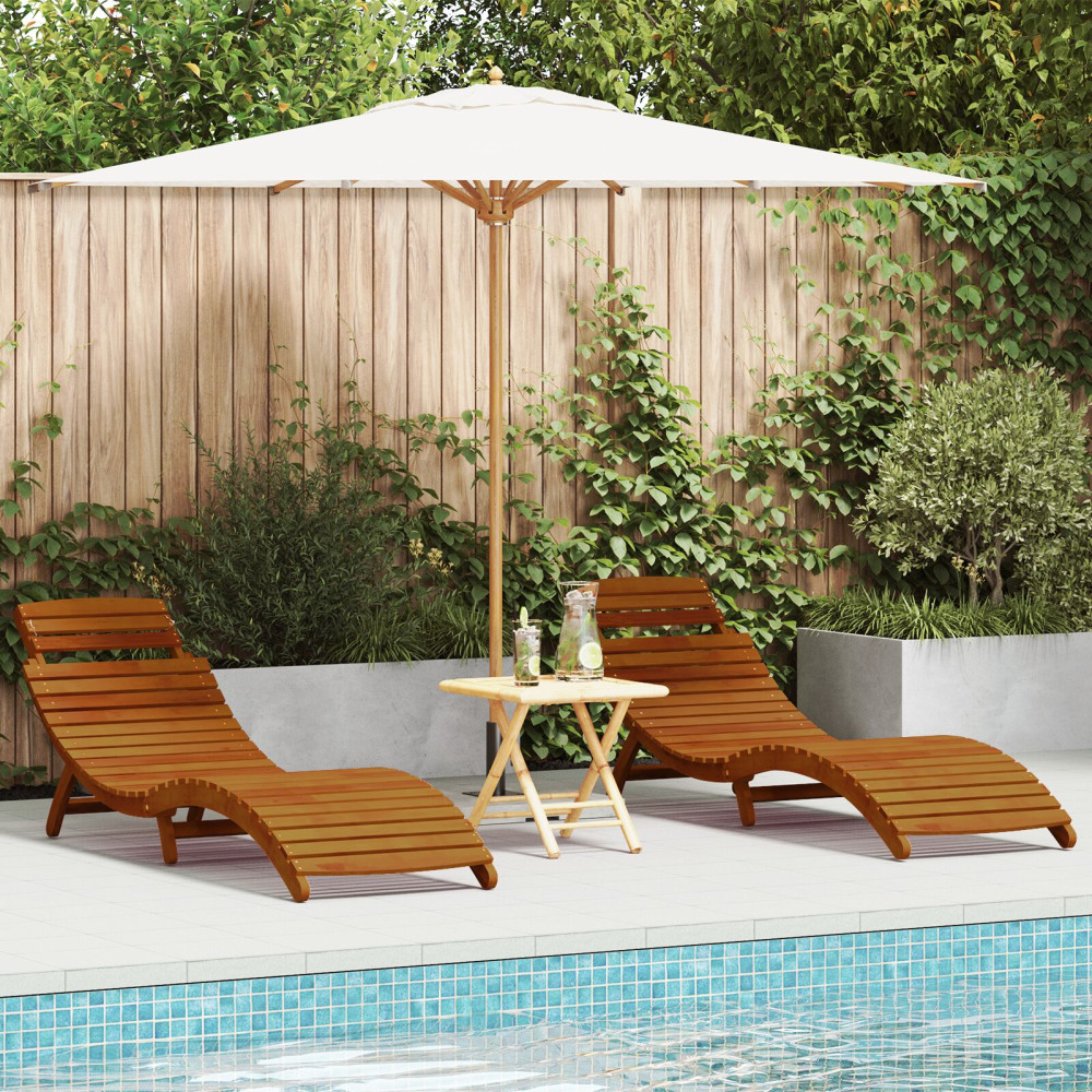 Produktbild för Solsäng 2 pcs Brun 55 x 184 x 64cm Massivt Akaciaträ