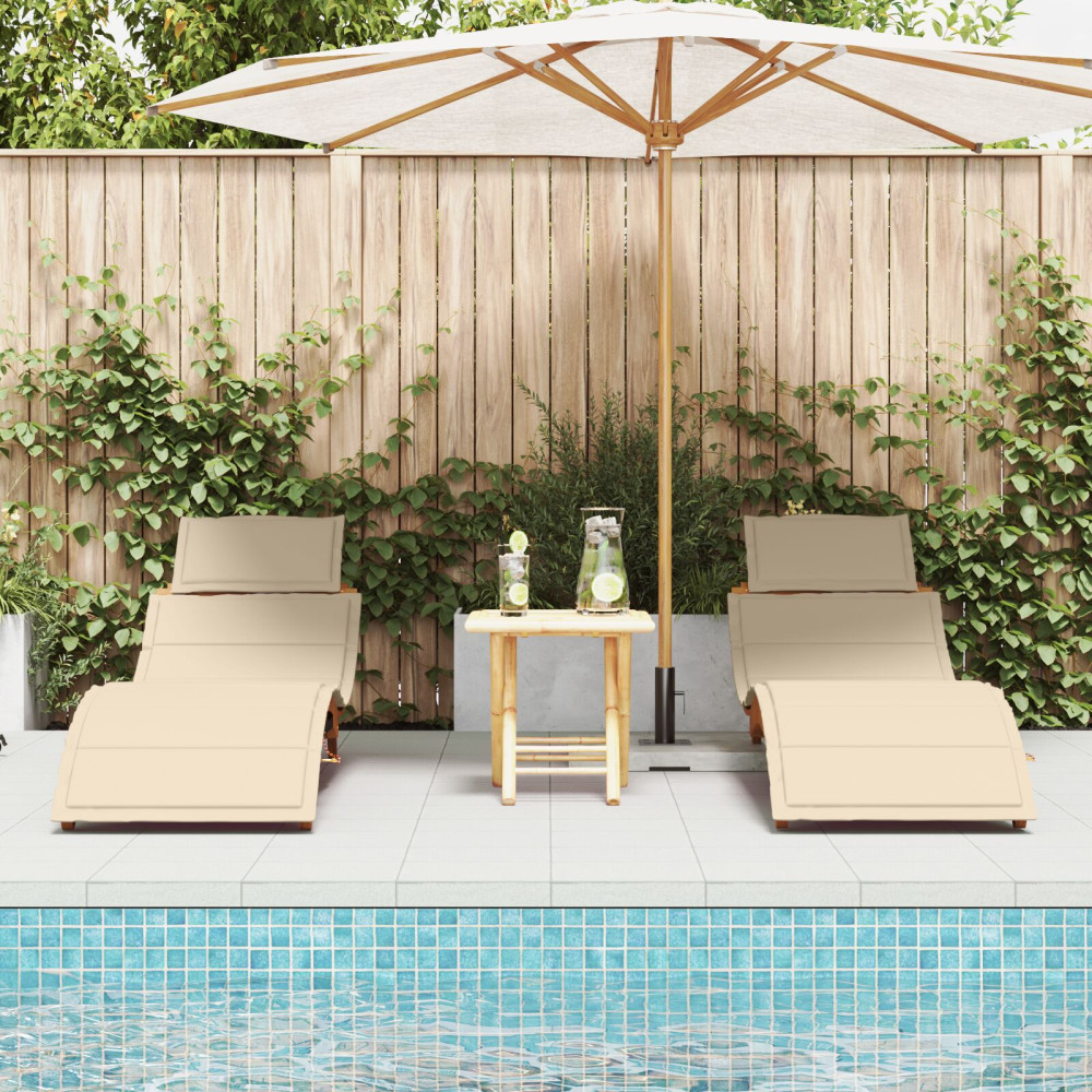Produktbild för Solsäng med kudde 2 pcs Beige Massivt Akaciaträ