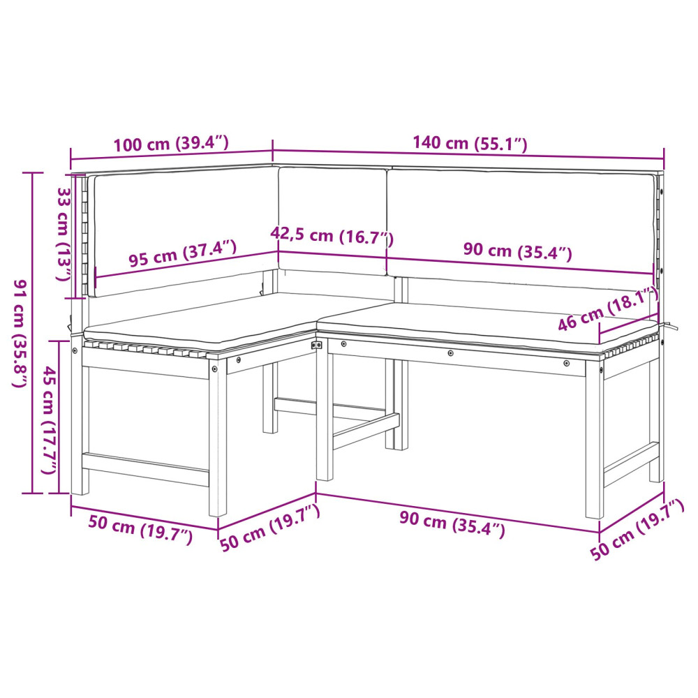 Produktbild för Trädgård Stol med kudde Brun 140 x 100 x 91cm Massivt akaciaträ