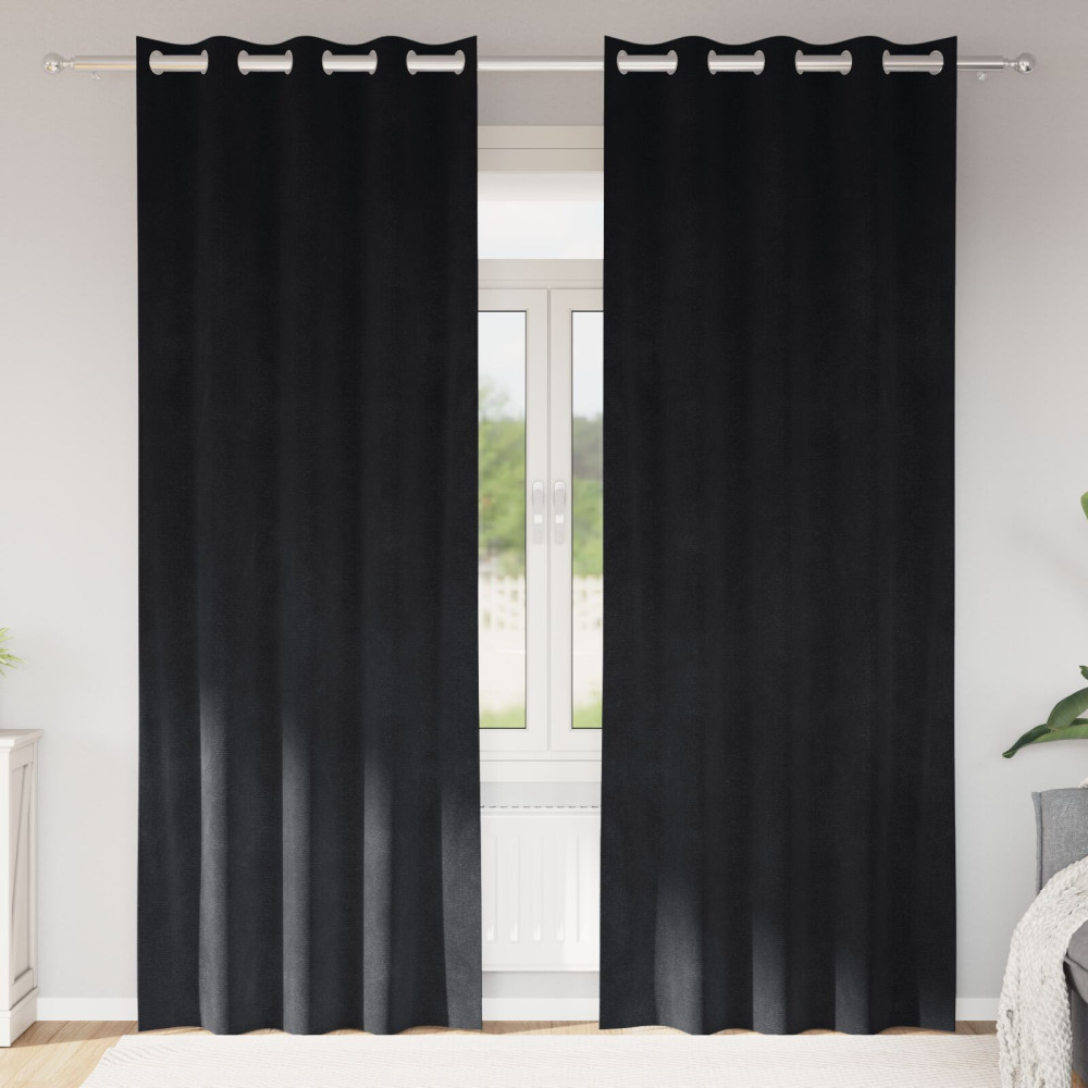 Produktbild för Mörkläggningsgardiner 2 pcs Svart 140 x 245 cm Sammet