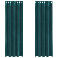 Produktbild för Mörkläggningsgardiner 2 pcs Mörkgrön 140 x 225 cm Sammet