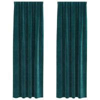 Produktbild för Mörkläggningsgardiner 2 pcs Mörkgrön 140 x 260 cm Sammet