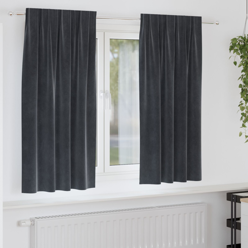 Produktbild för Mörkläggningsgardiner 2 pcs Mörkgrå 140 x 175 cm Sammet