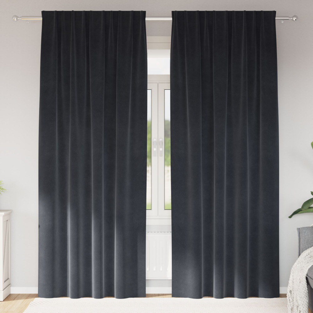 Produktbild för Mörkläggningsgardiner 2 pcs Mörkgrå 140 x 225 cm Sammet