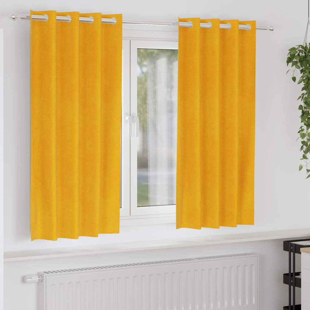 Produktbild för Mörkläggningsgardiner 2 pcs Senapsgul 140 x 175 cm Sammet