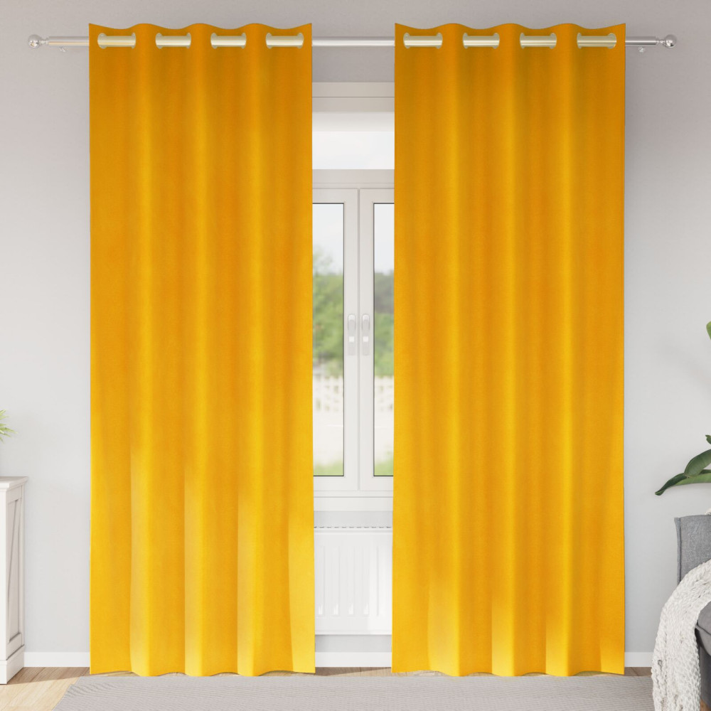 Produktbild för Mörkläggningsgardiner 2 pcs Senapsgul 140 x 225 cm Sammet