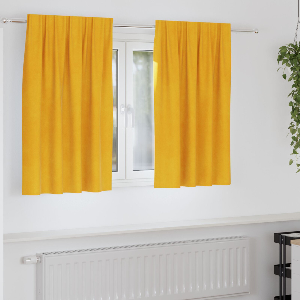 Produktbild för Mörkläggningsgardiner 2 pcs Senapsgul 140 x 140 cm Sammet