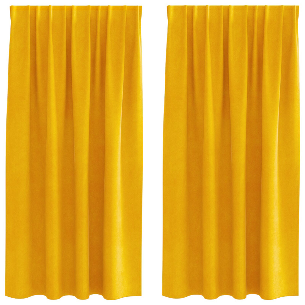 Produktbild för Mörkläggningsgardiner 2 pcs Senapsgul 140 x 175 cm Sammet