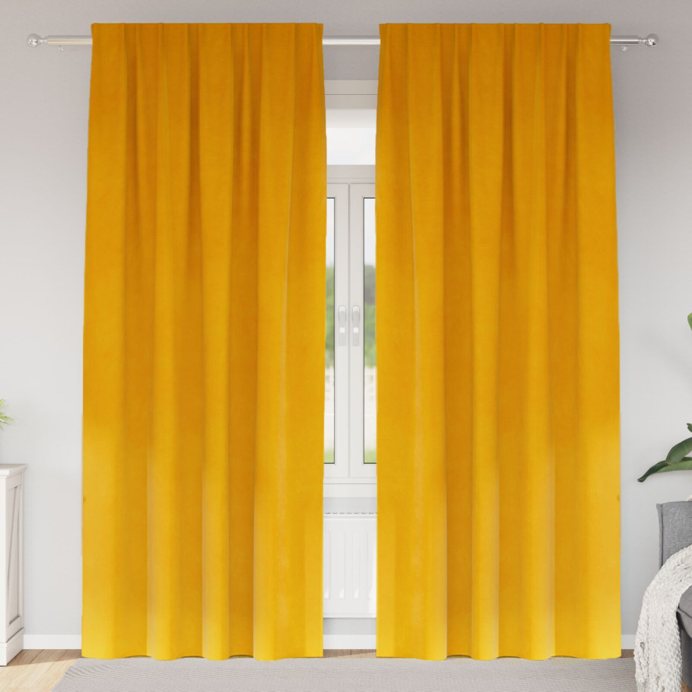 Produktbild för Mörkläggningsgardiner 2 pcs Senapsgul 140 x 260 cm Sammet