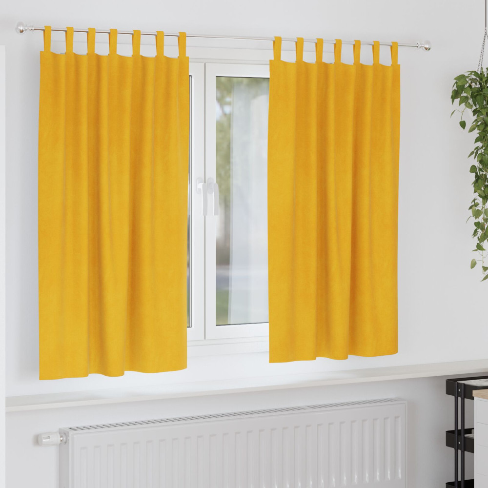 Produktbild för Mörkläggningsgardiner 2 pcs Senapsgul 140 x 175 cm Sammet