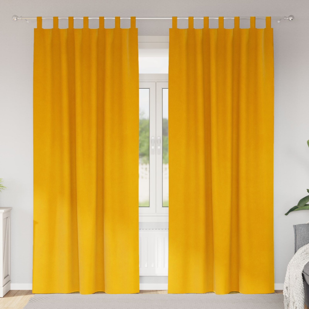 Produktbild för Mörkläggningsgardiner 2 pcs Senapsgul 140 x 245 cm Sammet
