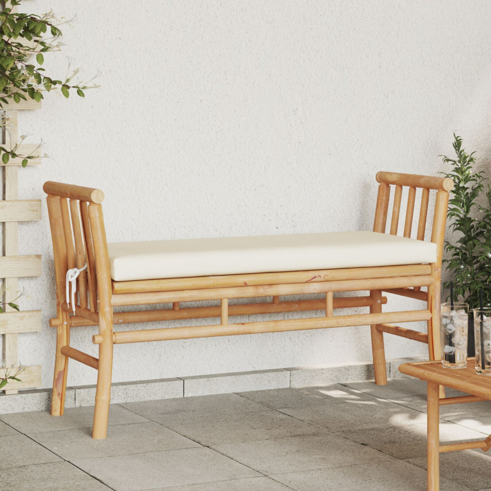 Produktbild för Trädgårdsbänk med kudde Brun 110 x 38 x 65cm Bambu