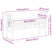 Produktbild för Trädgårdsbänk med kudde Brun 110 x 38 x 65cm Bambu
