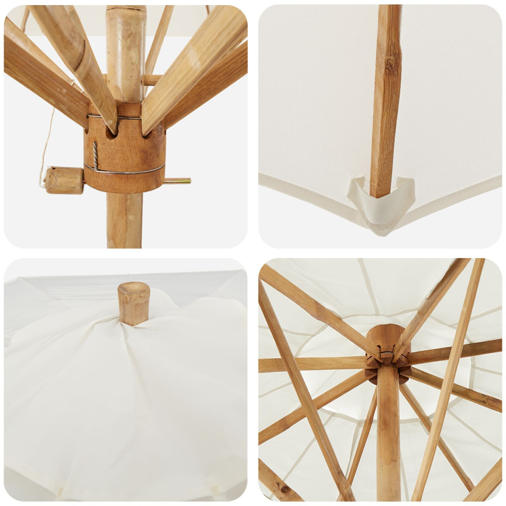 Produktbild för Trädgårdsparasol Krämvit Ø 150 x 210 cm Bambu