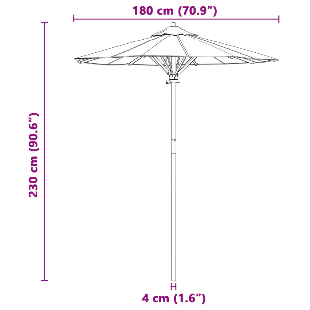 Produktbild för Trädgårdsparasol Krämvit Ø 180 x 230 cm Bambu