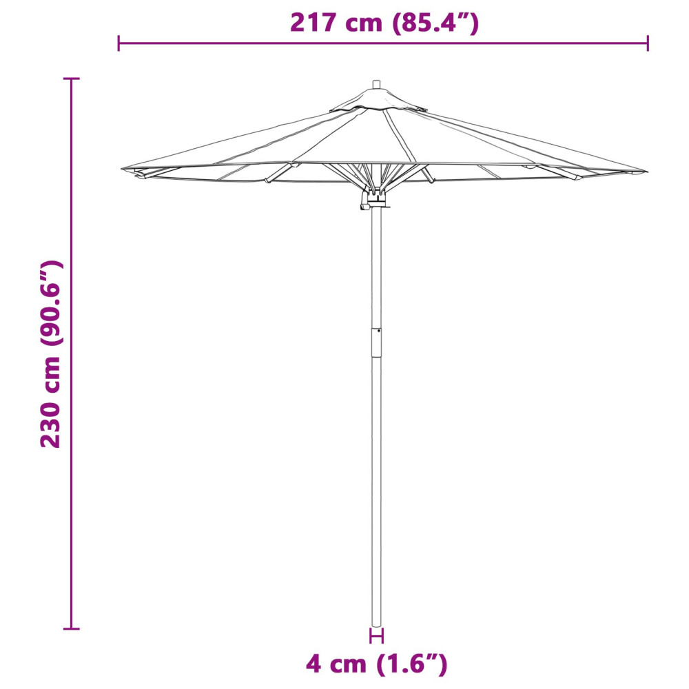 Produktbild för Trädgårdsparasol Mörkgrå Ø 217 x 230 cm Bambu