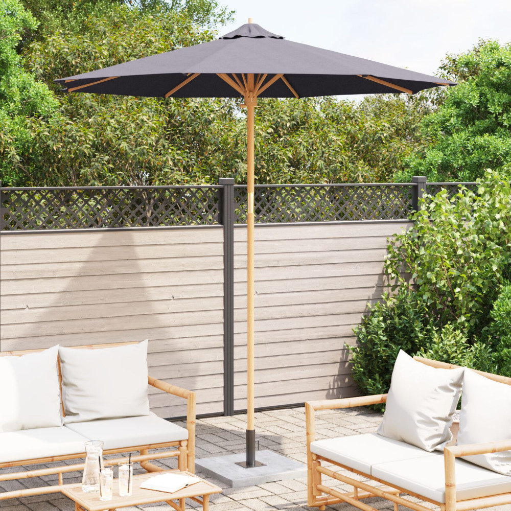 Produktbild för Trädgårdsparasol Mörkgrå Ø 240 x 260 cm Bambu