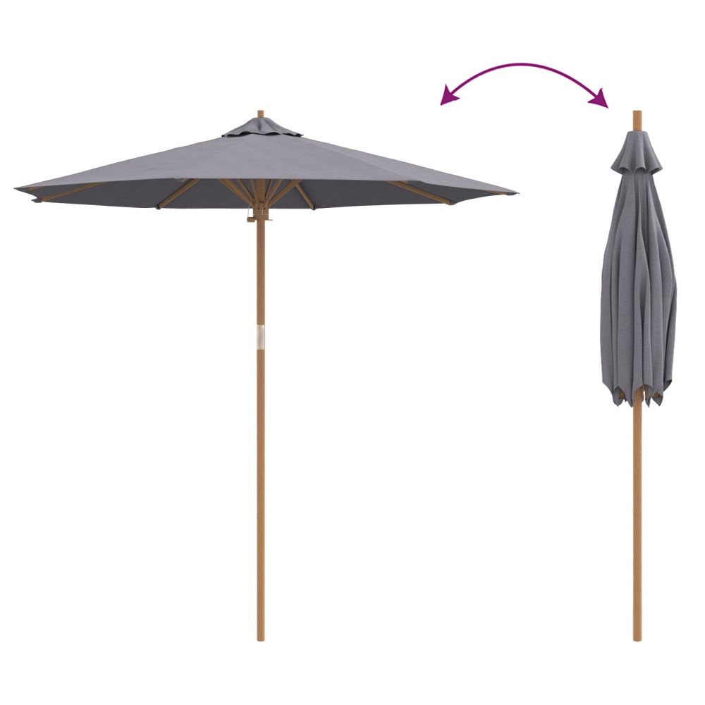 Produktbild för Trädgårdsparasol Mörkgrå Ø 240 x 260 cm Bambu
