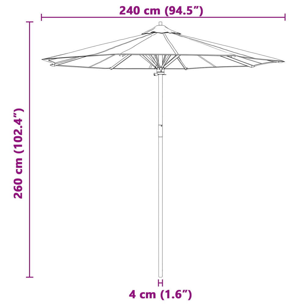 Produktbild för Trädgårdsparasol Mörkgrå Ø 240 x 260 cm Bambu