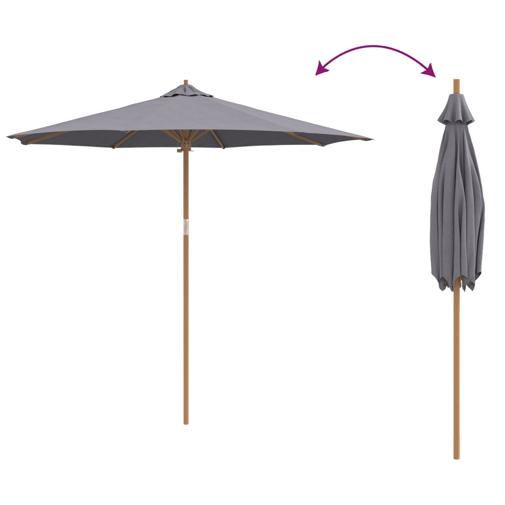 Produktbild för Trädgårdsparasol Mörkgrå Ø 270 x 260 cm Bambu