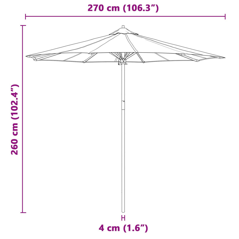 Produktbild för Trädgårdsparasol Mörkgrå Ø 270 x 260 cm Bambu