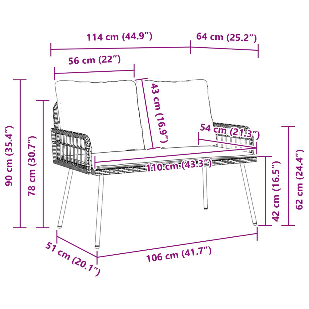 Produktbild för Trädgårdsbänk med kudde Antracit 114 x 64 x 90cm Stål