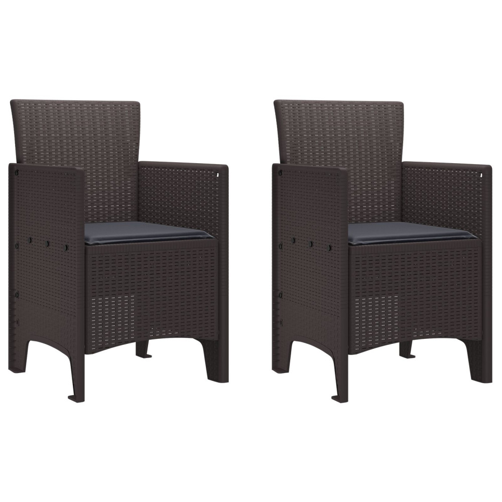 Produktbild för Trädgård Stol med kudde 2 pcs Brun 53 x 49 x 85 cm Polypropylen